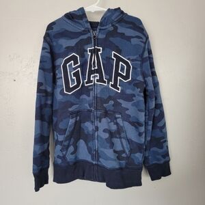 Gap Kids Boys 8 Blue Camo Jacket Hooded Full Zip Logo